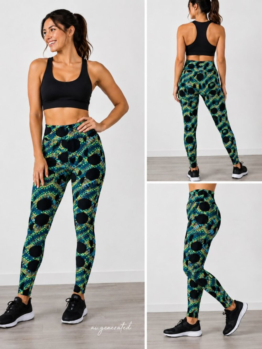 NWOT LuLaRoe Black & Green Geometric High-Waist Leggings One Size